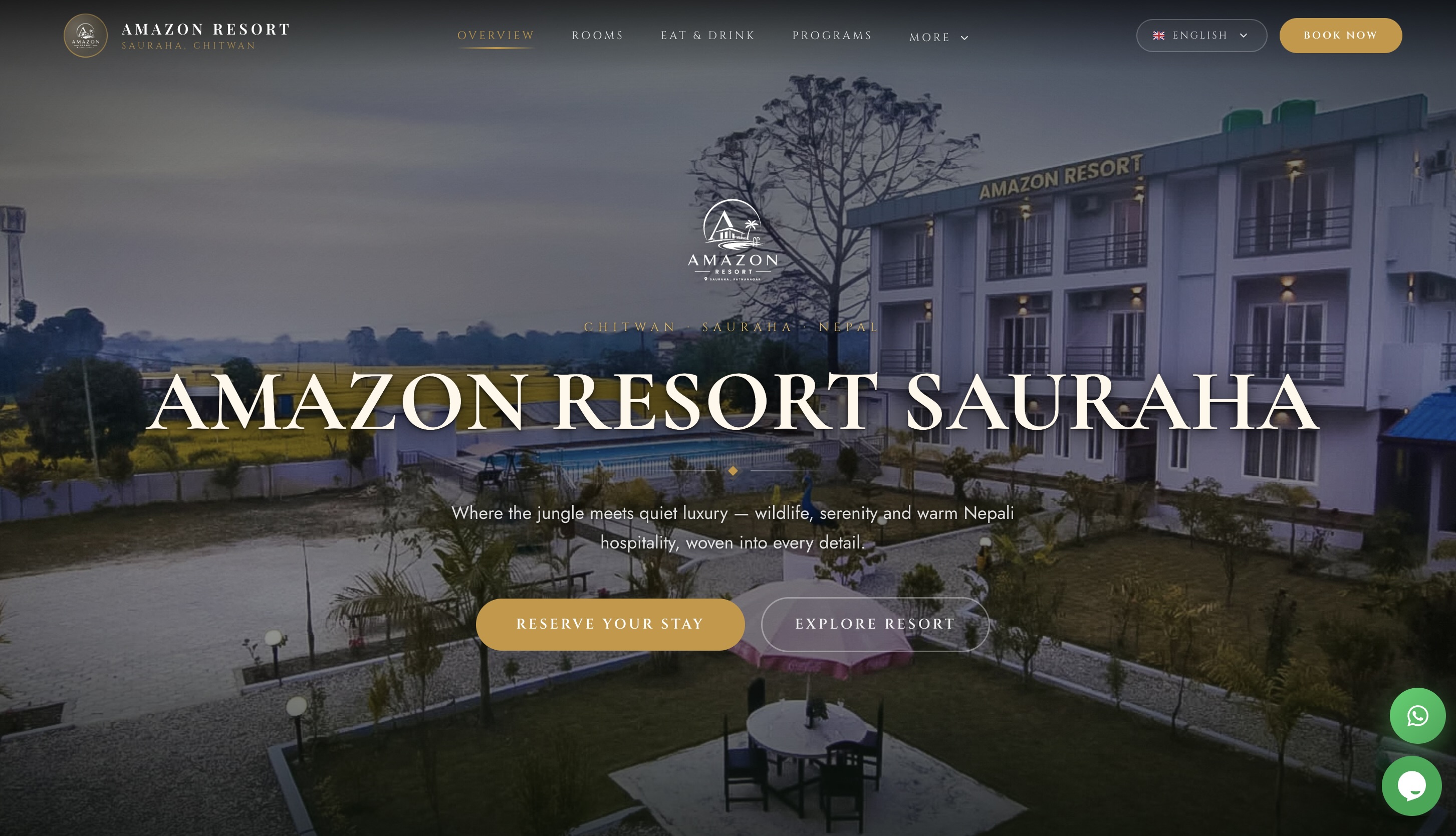 Amazon Resort — Hospitality website by full stack developer Bikash Acharya