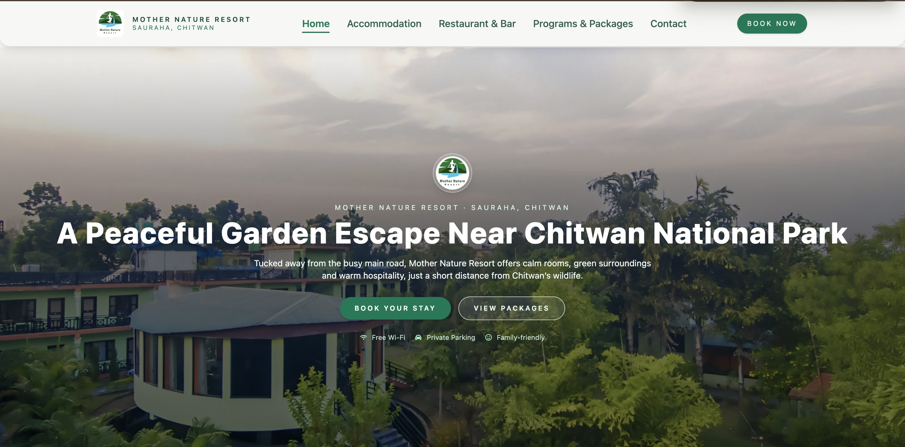 Mother Nature Resort — Hospitality website by full stack developer Bikash Acharya